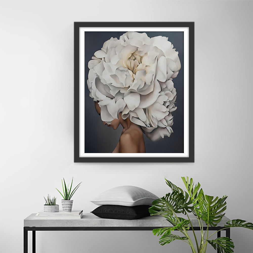 Witte Pioen Vrouw Diamond Painting