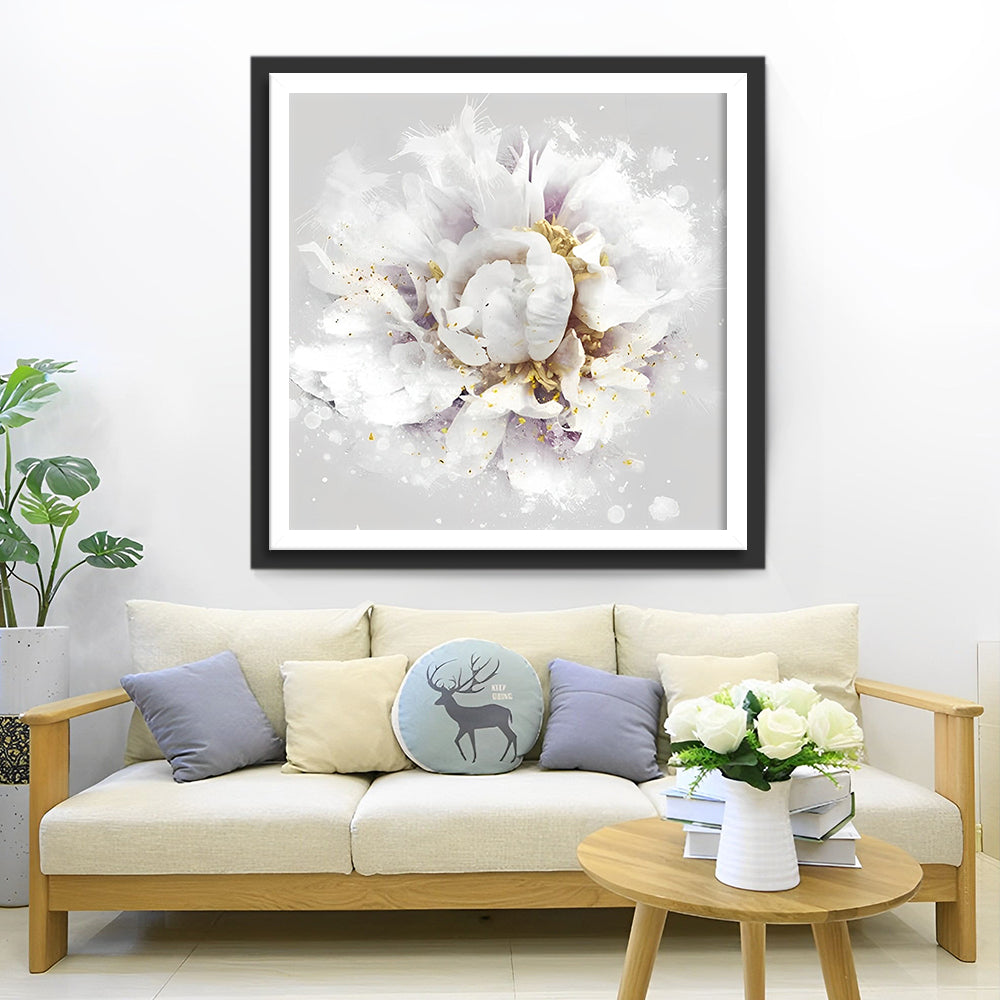 Witte Pioenroos Bloeit Weelderig Diamond Painting
