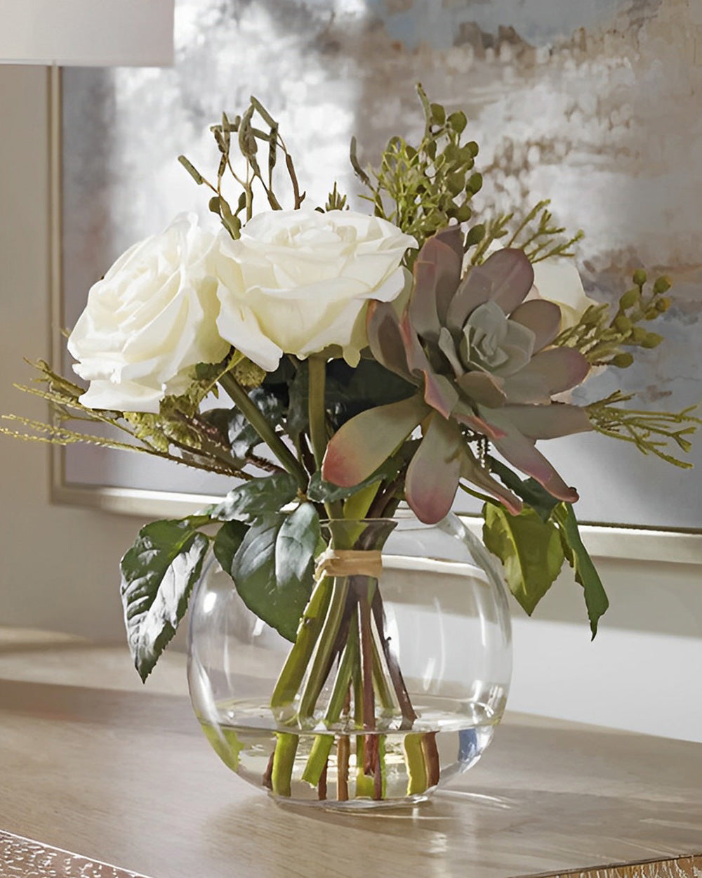 Witte Rozen in Glazen Fles Diamond Painting