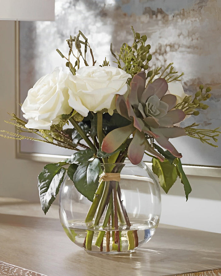 Witte Rozen in Glazen Fles Diamond Painting