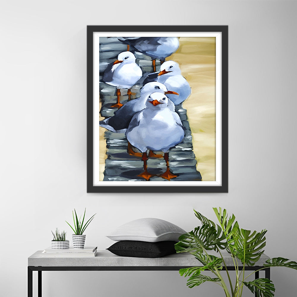 Witte Vogels op de Rivieroever Diamond Painting