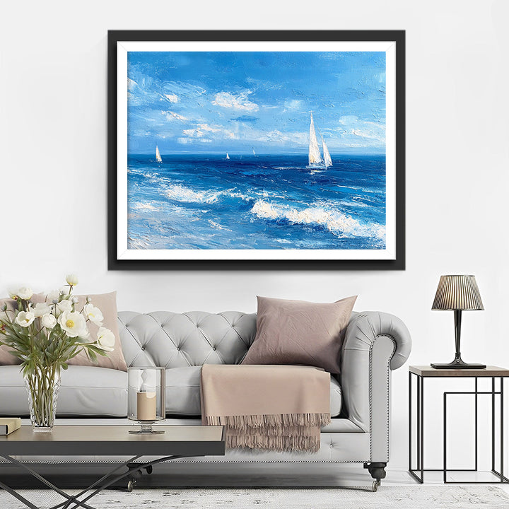 Witte Zeilboten op de Diepe Blauwe Zee Diamond Painting