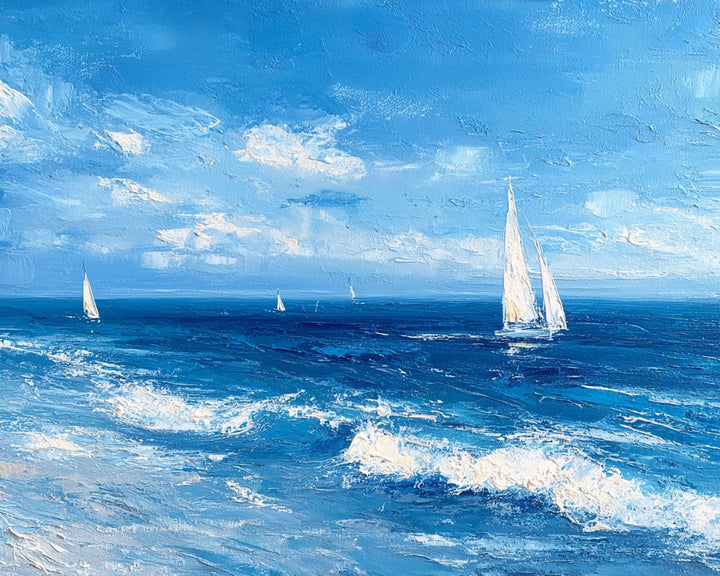 Witte Zeilboten op de Diepe Blauwe Zee Diamond Painting