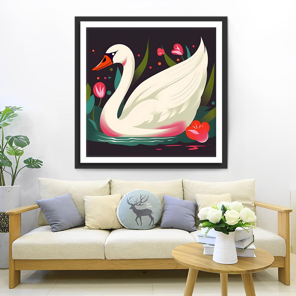 Witte Zwaan op het Meer Diamond Painting