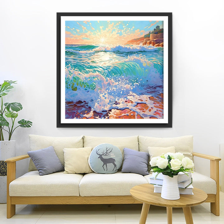 Woeste Groene Golven Diamond Painting
