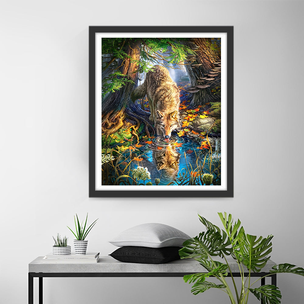 Wolf bij de Stroom Diamond Painting