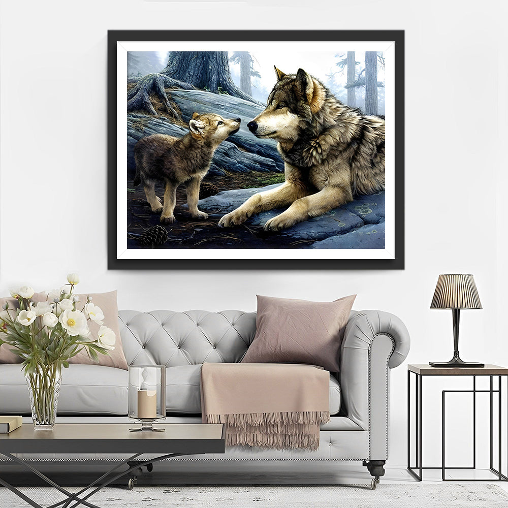 Wolf en Baby Wolf Diamond Painting
