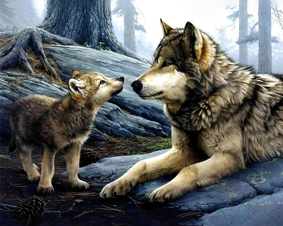 Wolf en Baby Wolf Diamond Painting