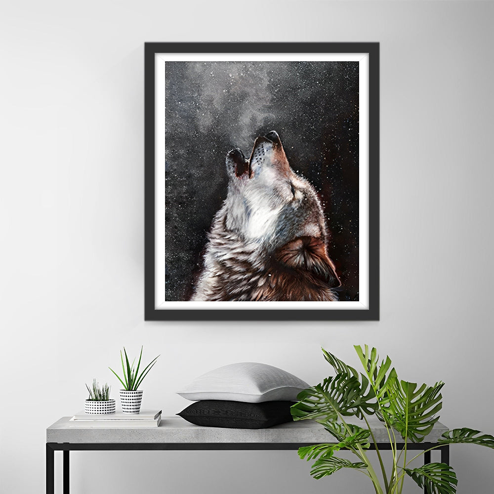 Wolf met Opgetild Hoofd Diamond Painting