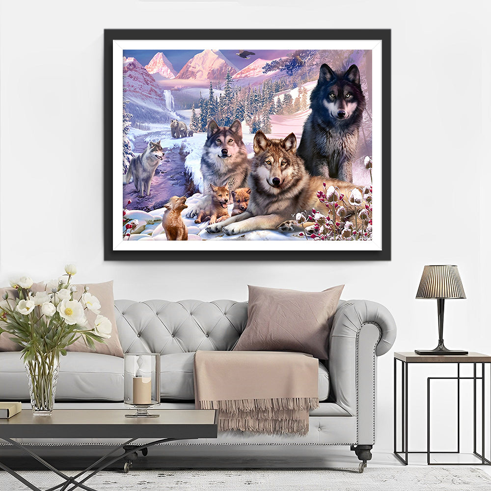 Wolven op het Sneeuwveld Diamond Painting