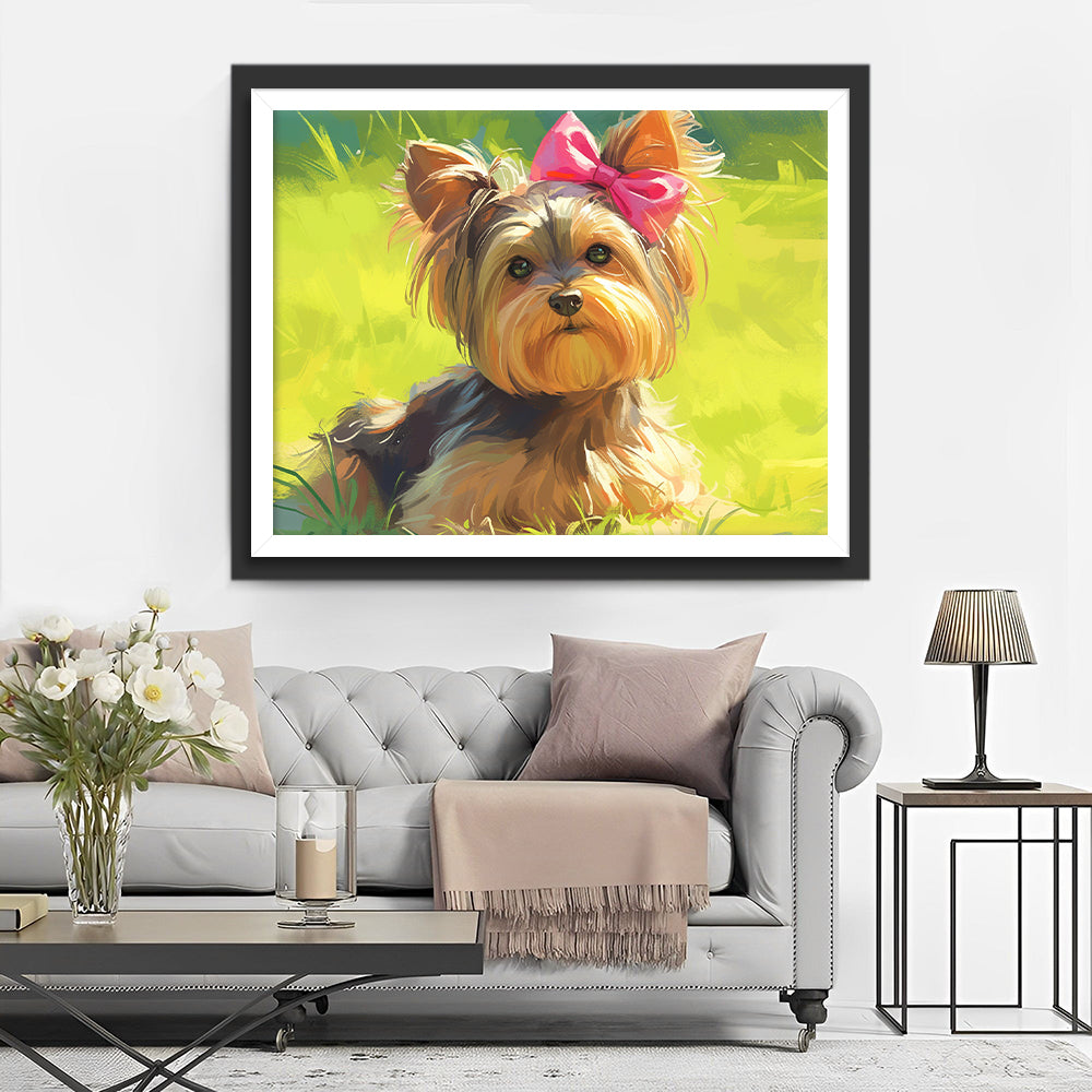 Yorkshire met een Roze Strik Diamond Painting