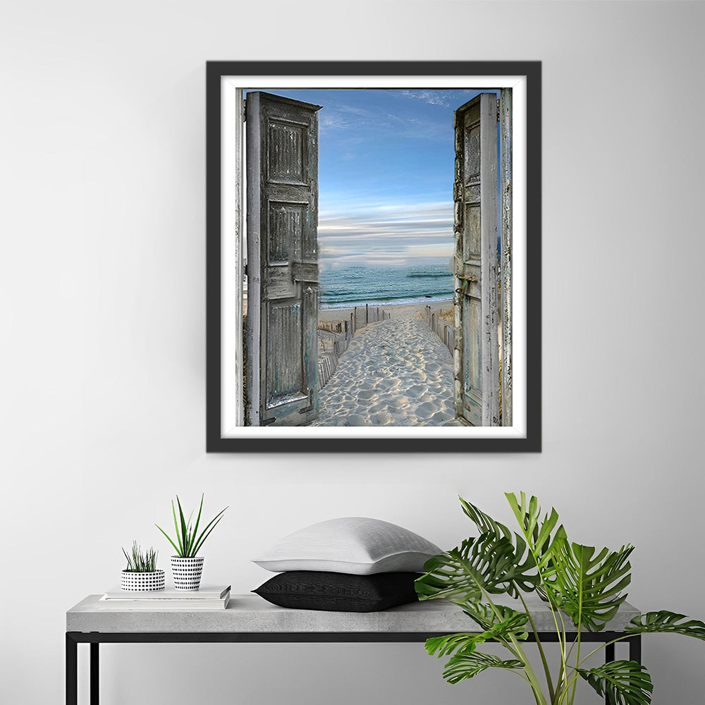 Zee en Strand Buiten het Raam Diamond Painting