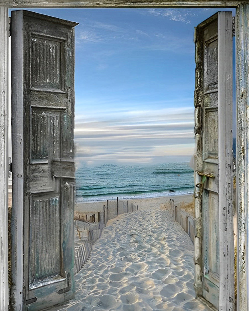 Zee en Strand Buiten het Raam Diamond Painting