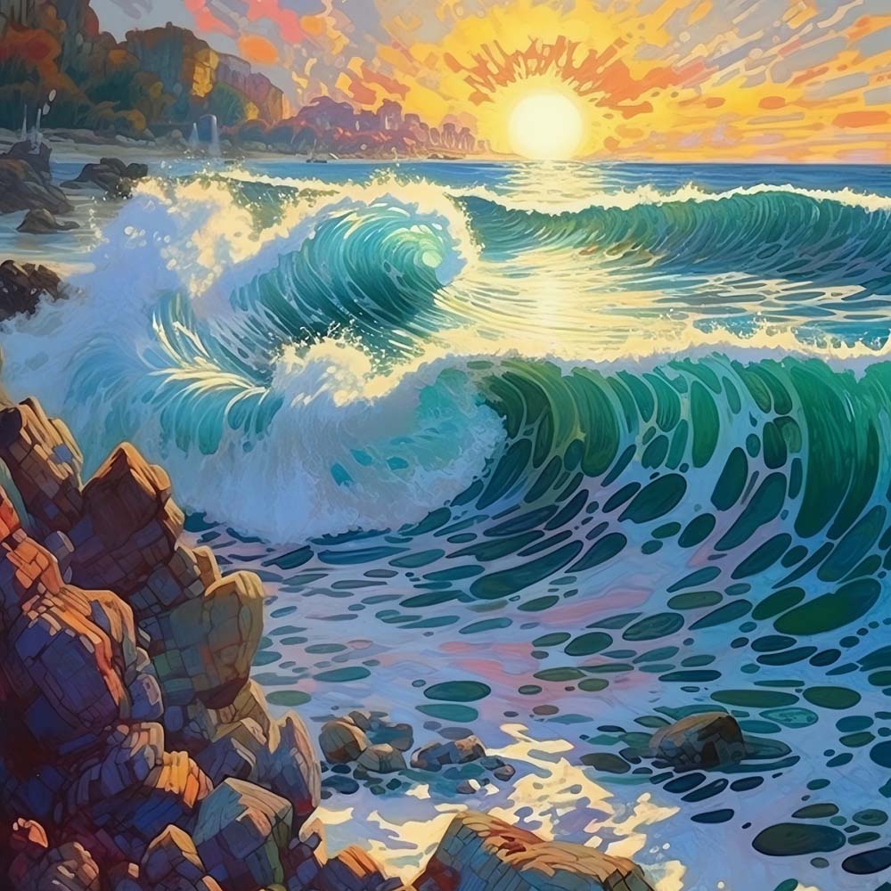 Zee Golven Slaan tegen de Rotsen Diamond Painting