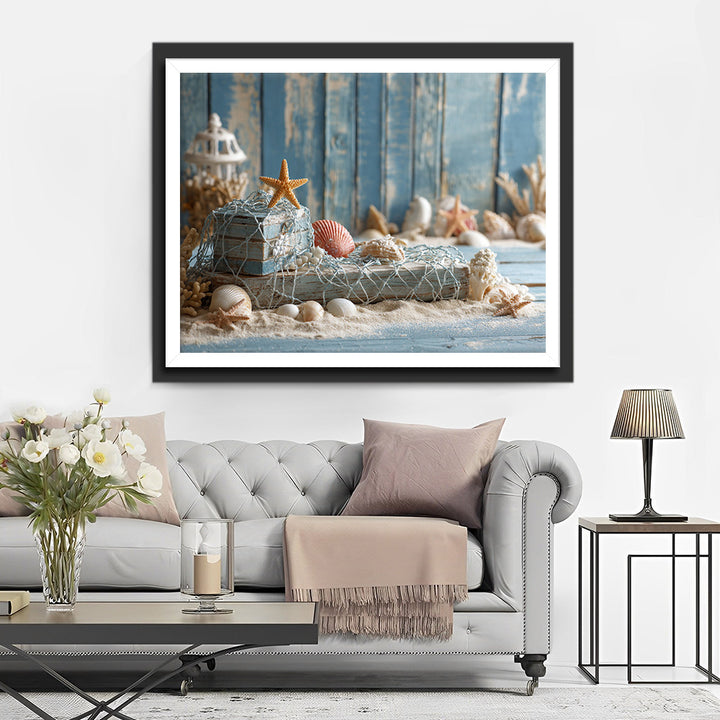 Zee Schelpen en Sterrenzeesterren op het Strand Diamond Painting
