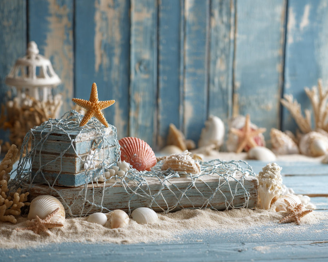 Zee Schelpen en Sterrenzeesterren op het Strand Diamond Painting