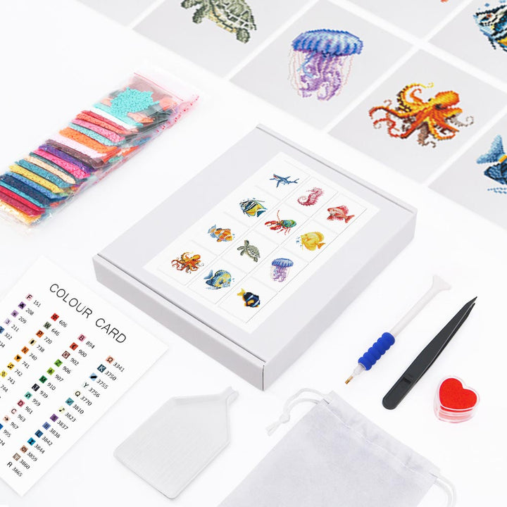 Zeedieren 12 Stuks – Mini Diamond Painting Set