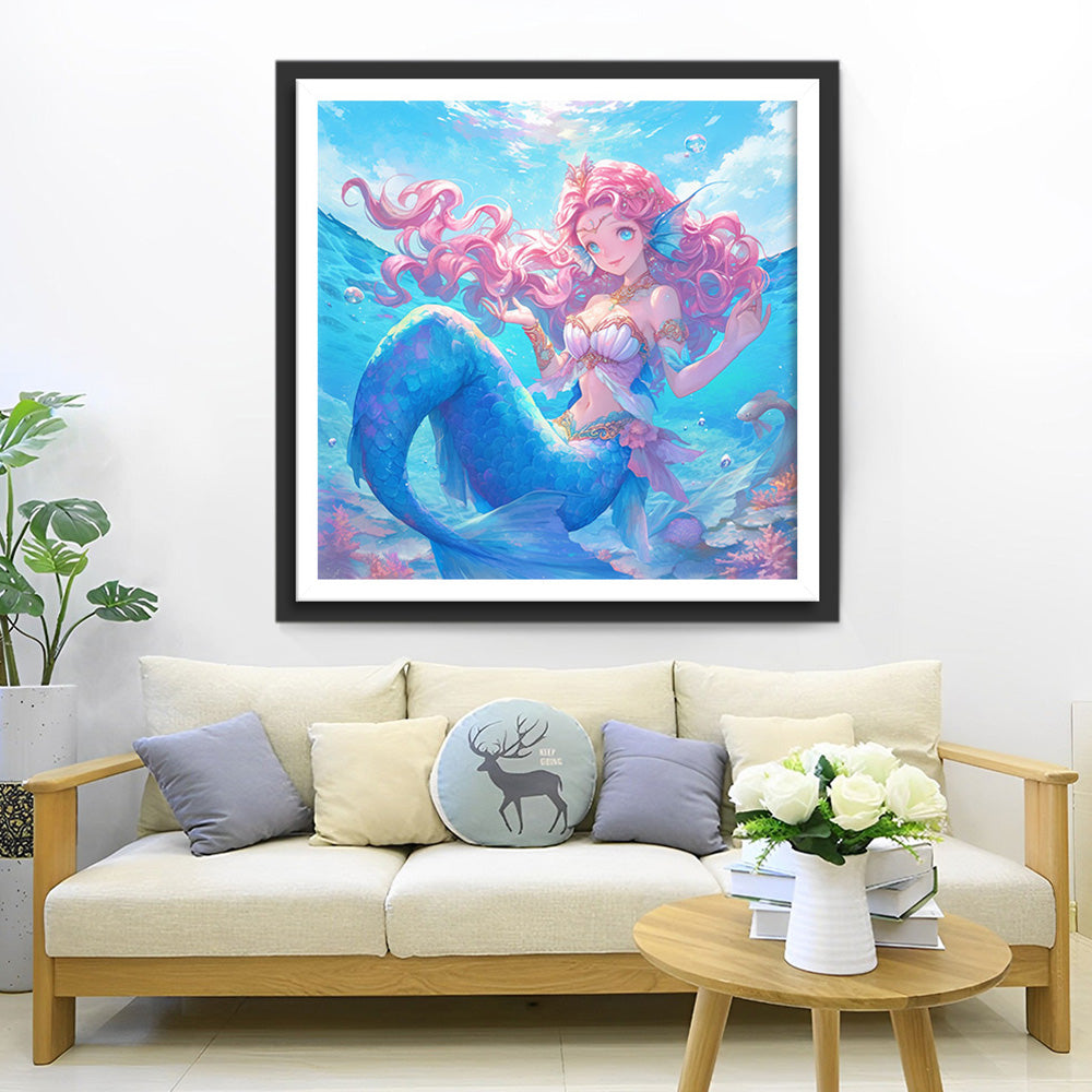Zeemeermin met Roze Haar in de Zee Diamond Painting