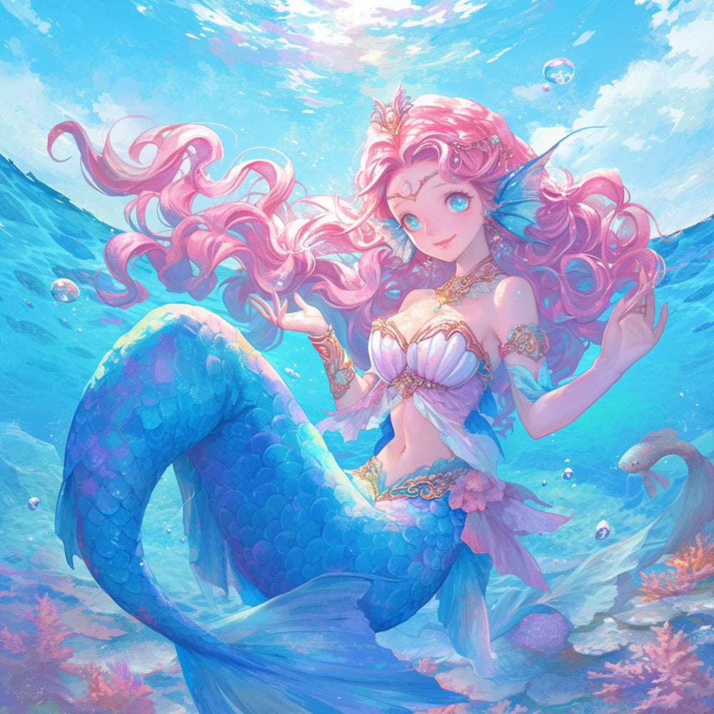 Zeemeermin met Roze Haar in de Zee Diamond Painting