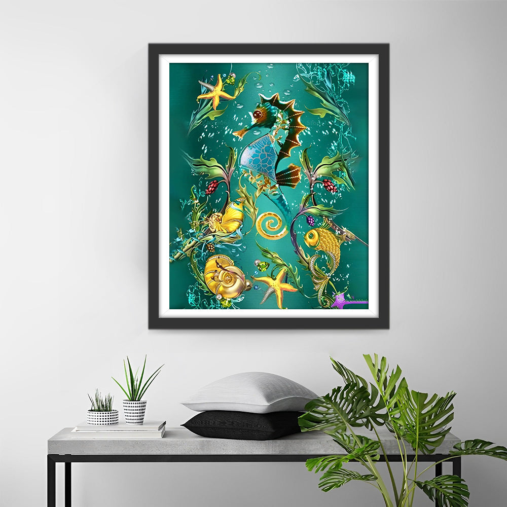 Zeepaard in Groene Zee Diamond Painting