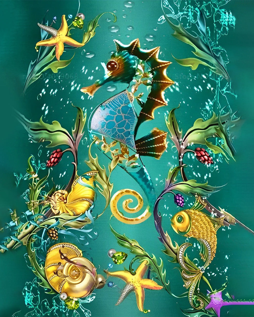 Zeepaard in Groene Zee Diamond Painting