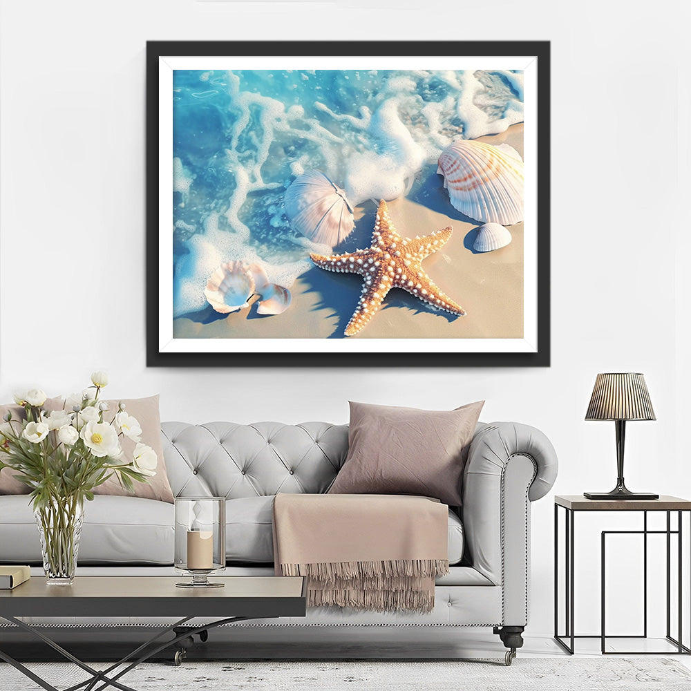 Zeester en Schelpen op het Strand Diamond Painting
