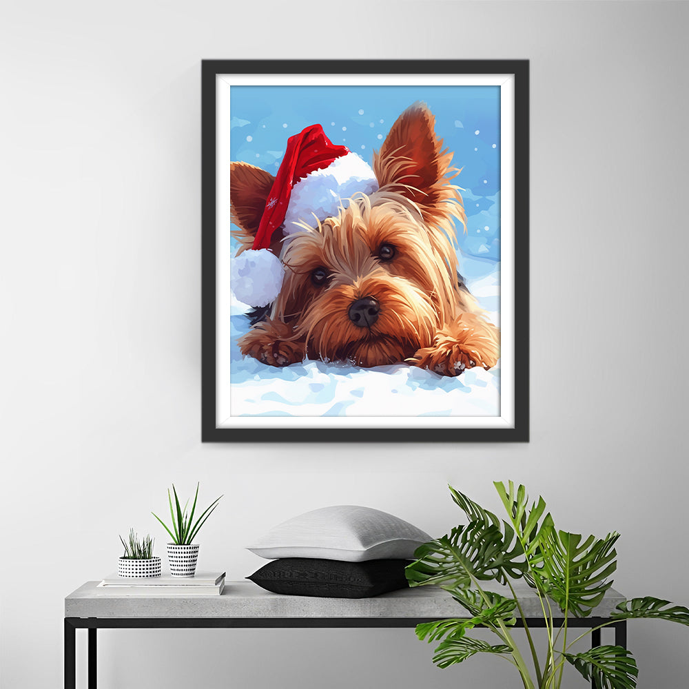 Zijdeachtige Terriër met Kerstmuts Diamond Painting