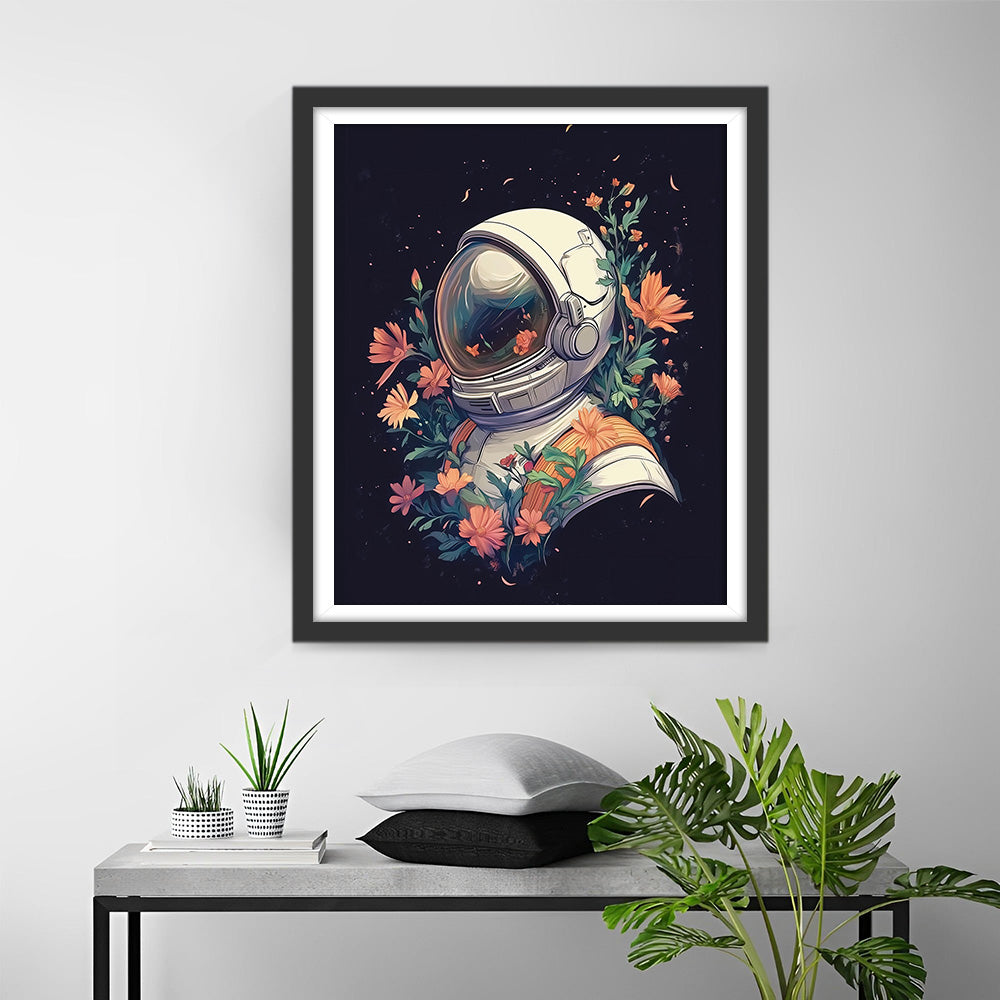 Zilveren Space Marine en Roze Bloemen Diamond Painting