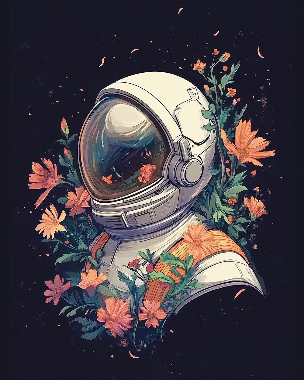 Zilveren Space Marine en Roze Bloemen Diamond Painting