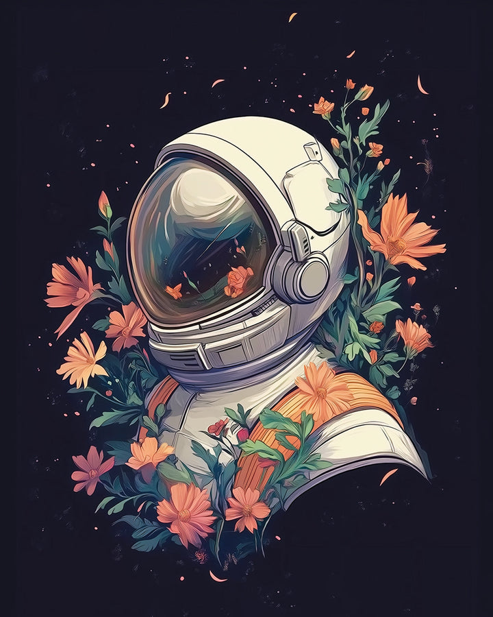 Zilveren Space Marine en Roze Bloemen Diamond Painting