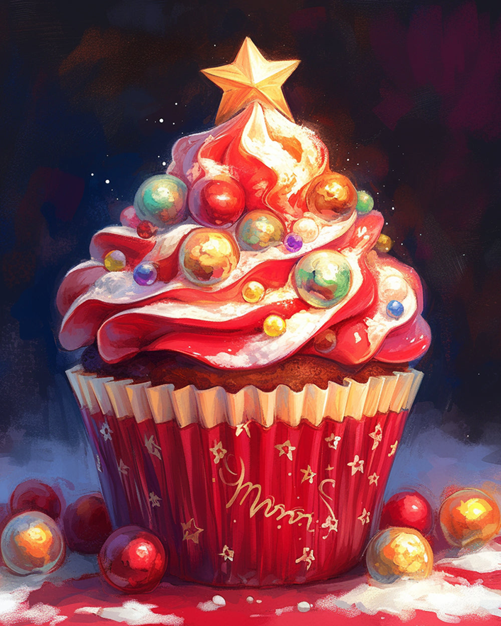 Zoete een Dromerige Kerstcupcake Diamond Painting