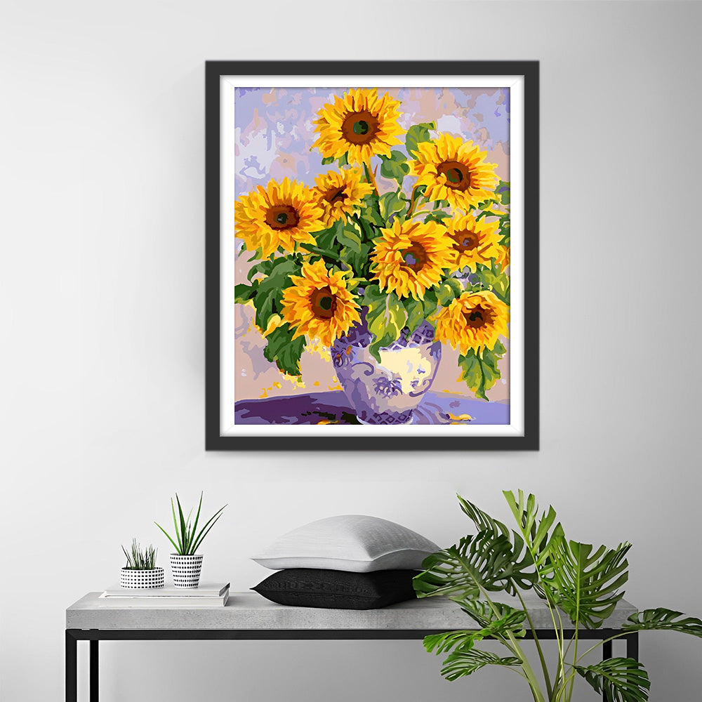 Zonnebloemboeketten in Porseleinen Vaas Diamond Painting