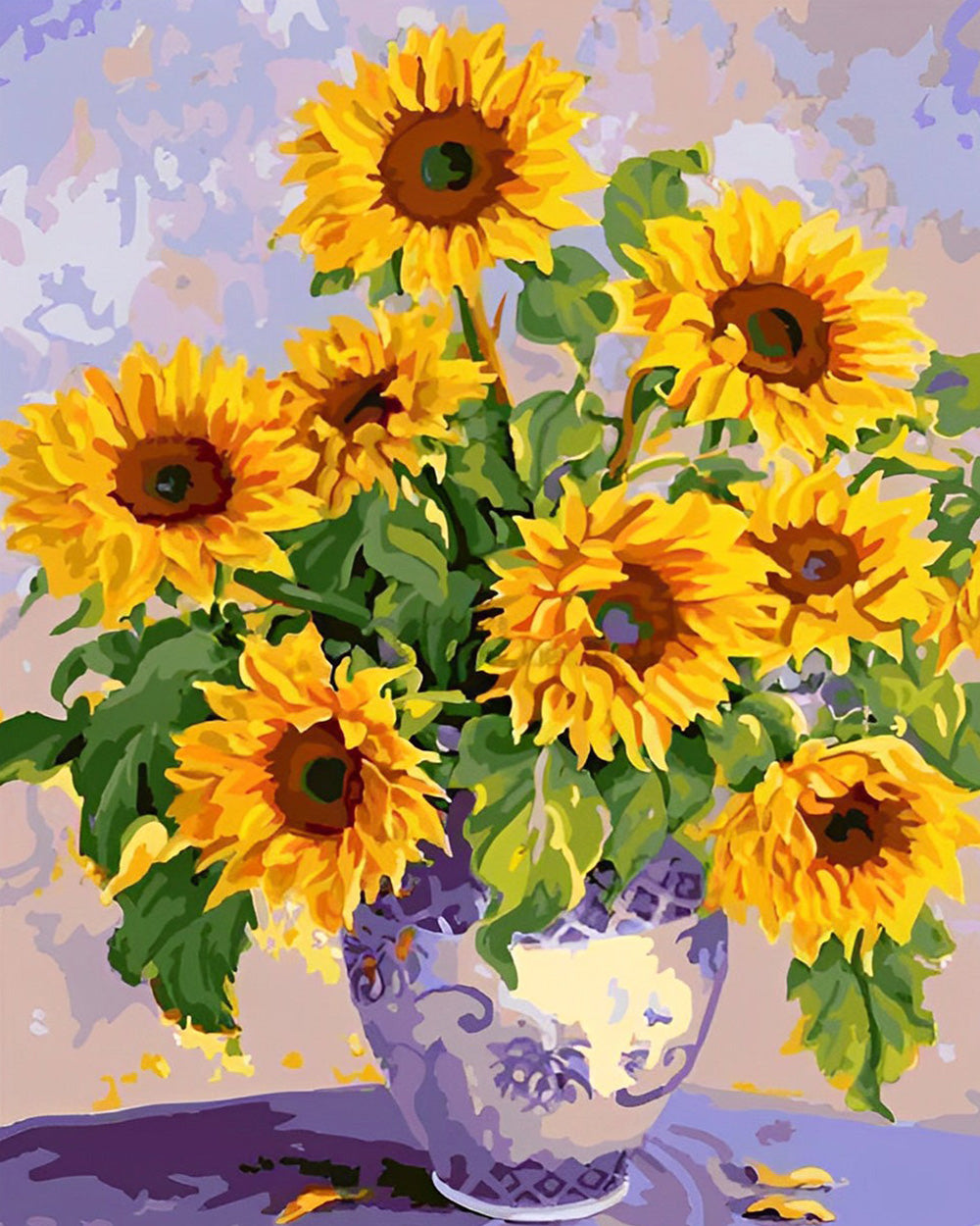 Zonnebloemboeketten in Porseleinen Vaas Diamond Painting