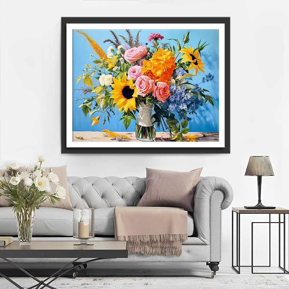 Zonnebloemen en Rozen Boeket Diamond Painting