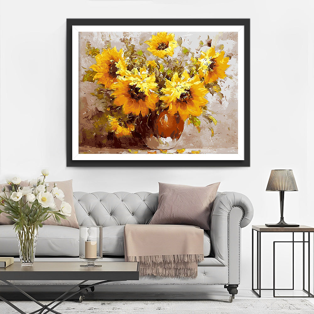 Zonnebloemen in Bruine Vaas Diamond Painting