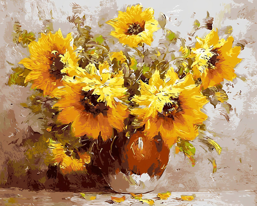Zonnebloemen in Bruine Vaas Diamond Painting