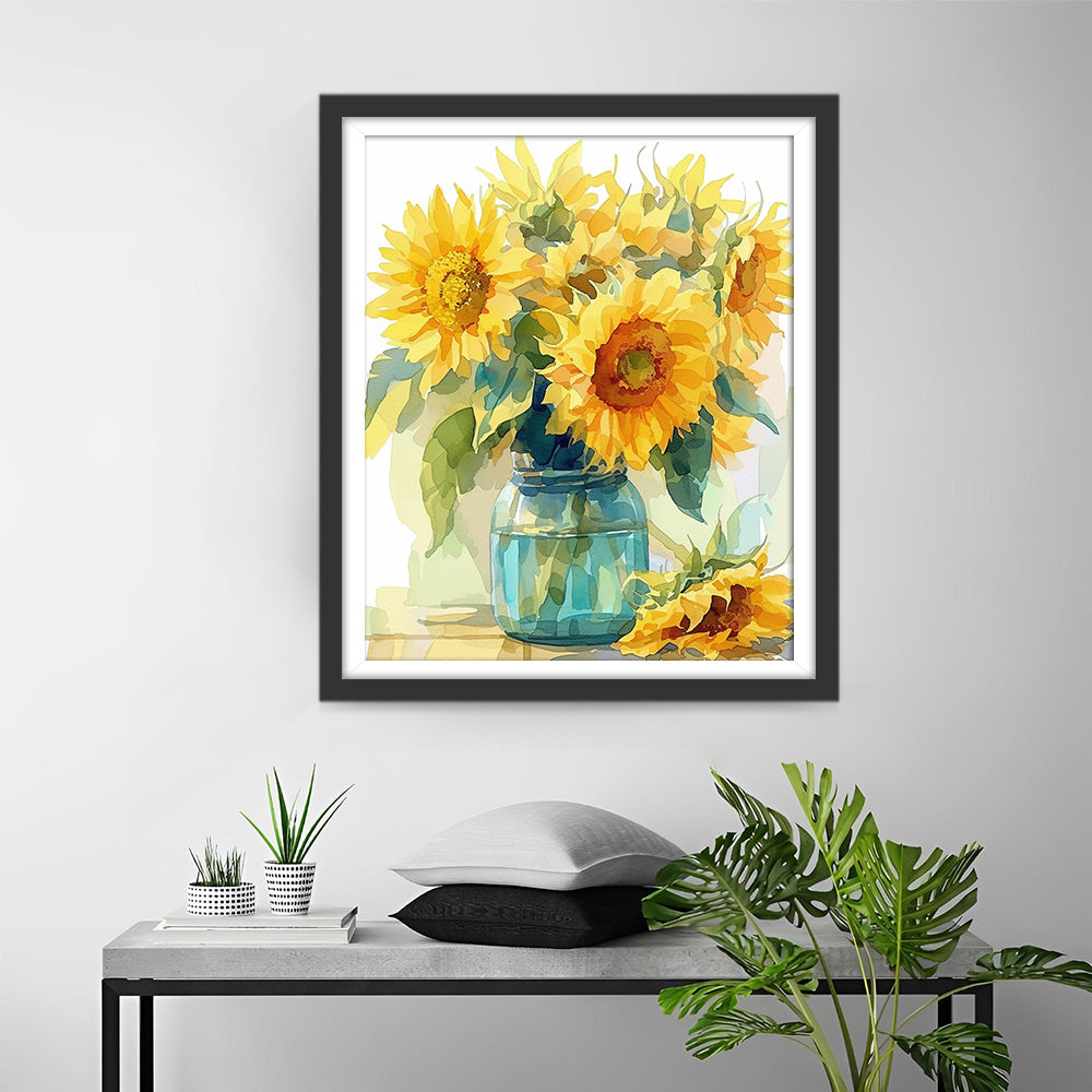 Zonnebloemen in de Glazen Fles Diamond Painting