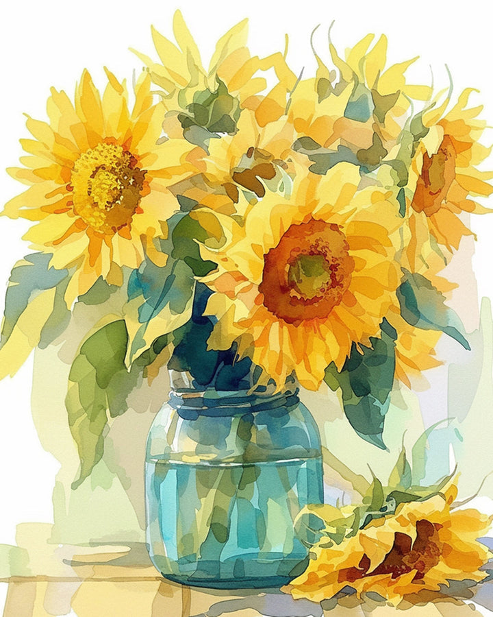 Zonnebloemen in de Glazen Fles Diamond Painting