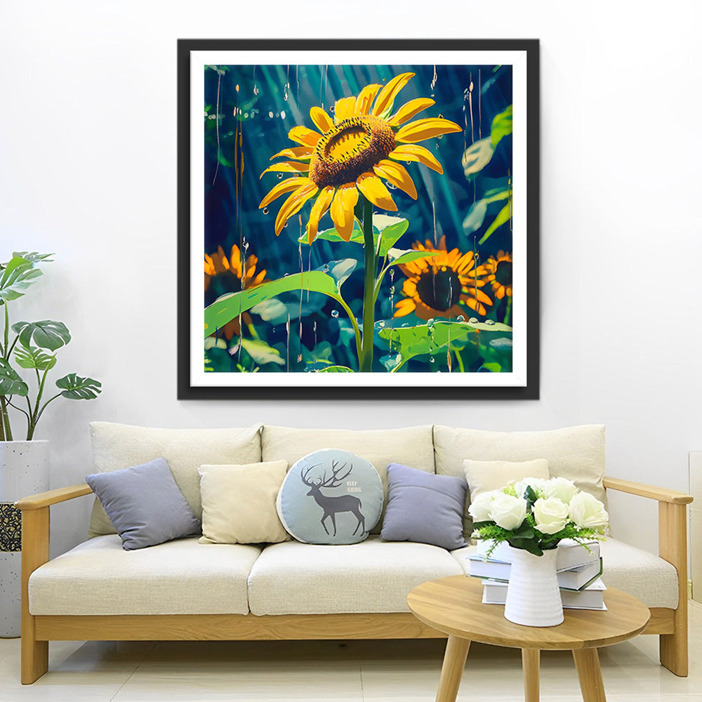 Zonnebloemen in de Regen Diamond Painting