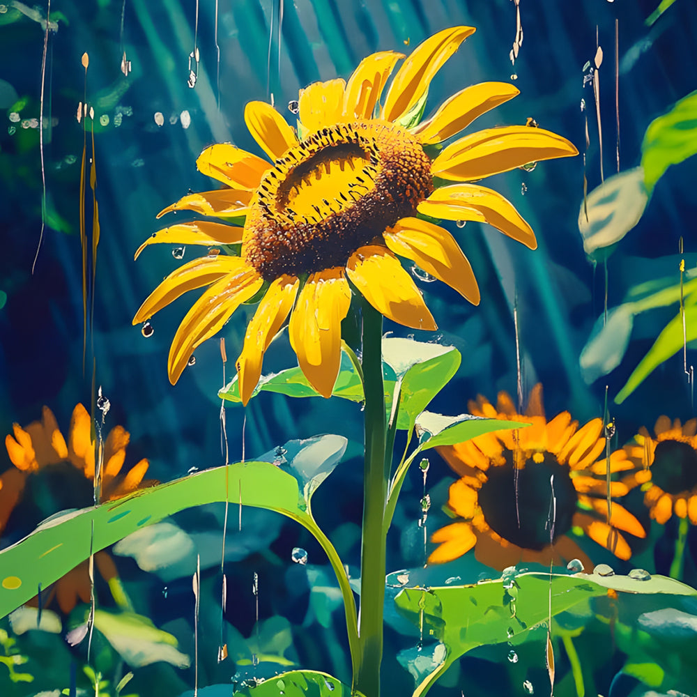 Zonnebloemen in de Regen Diamond Painting