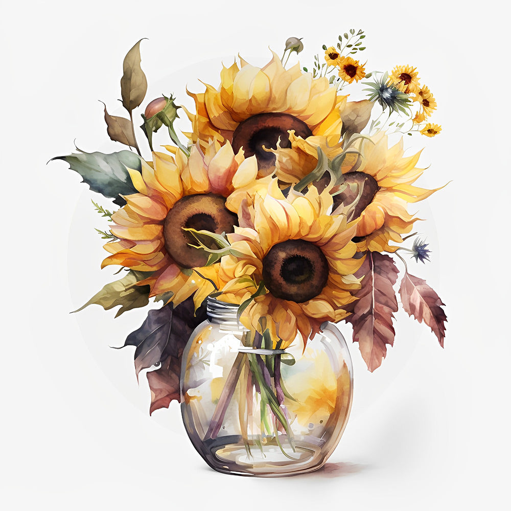 Zonnebloemen in Glazen Vaas Diamond Painting