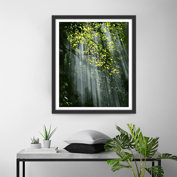 Zonnestralen Door het Groene Bos Diamond Painting