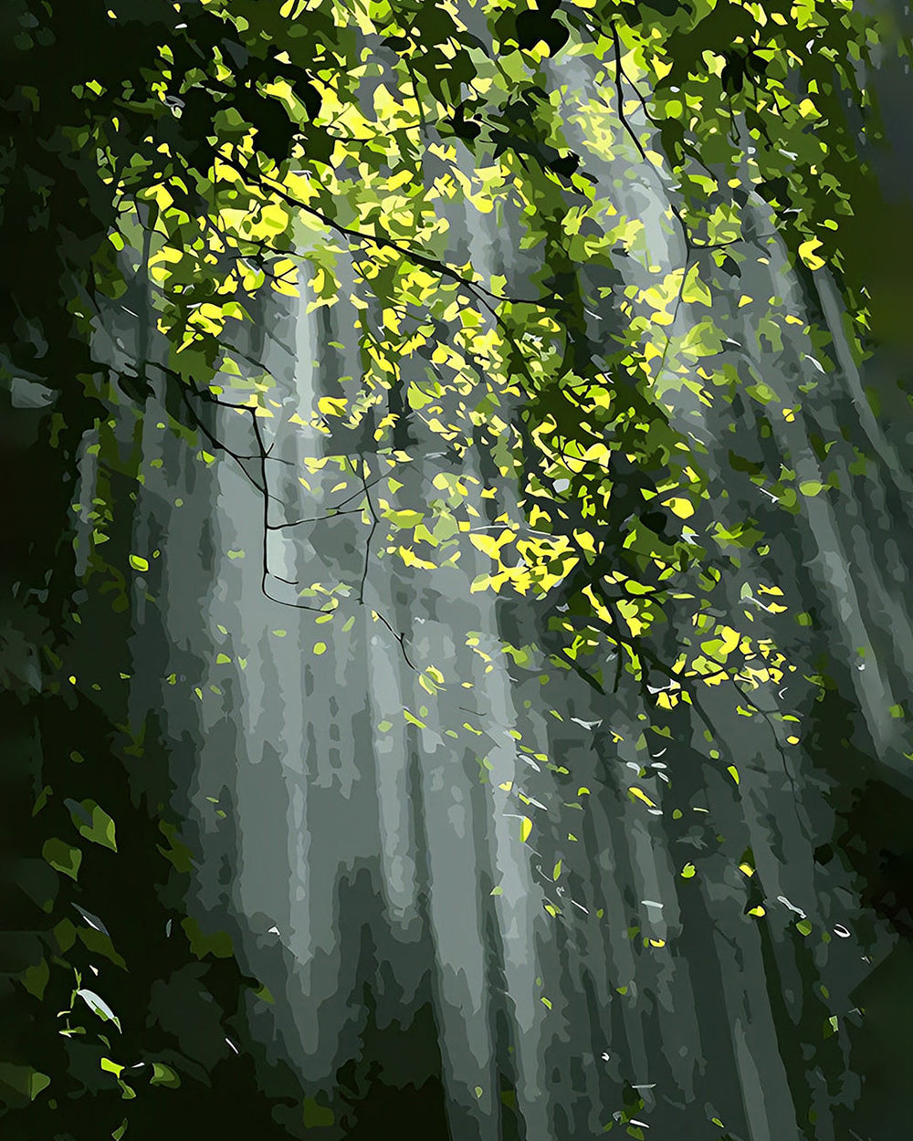 Zonnestralen Door het Groene Bos Diamond Painting