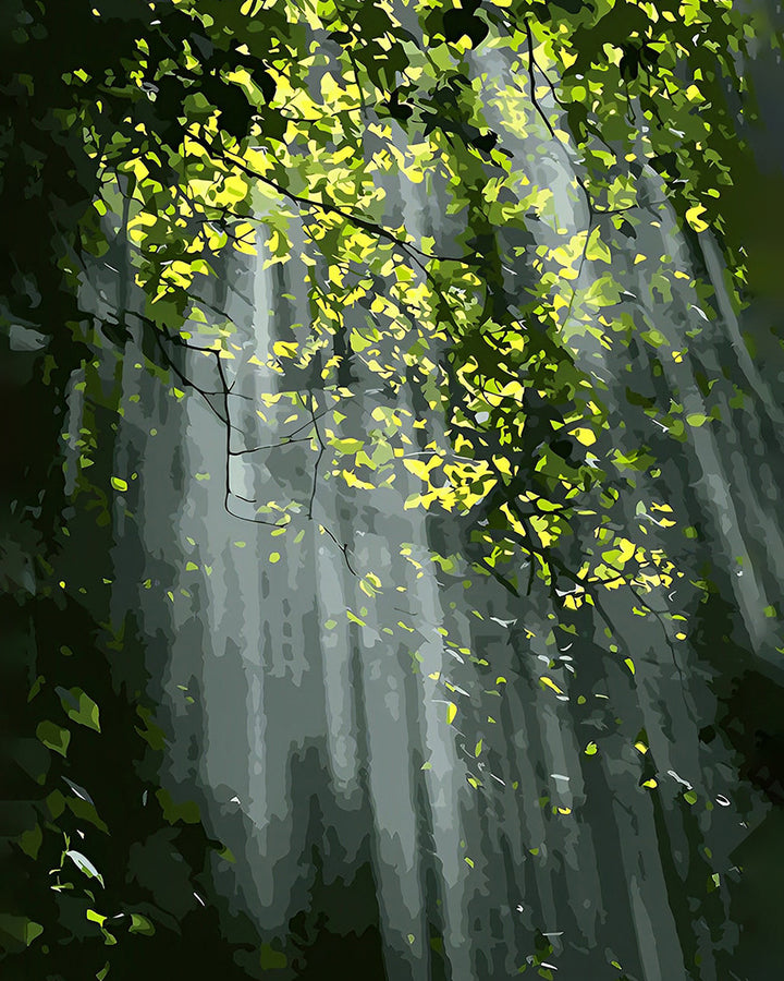 Zonnestralen Door het Groene Bos Diamond Painting