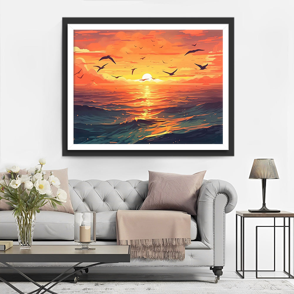Zonsondergang en Meeuwen Diamond Painting