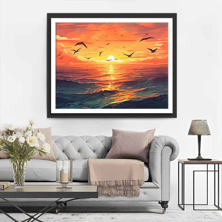 Zonsondergang en Meeuwen Diamond Painting