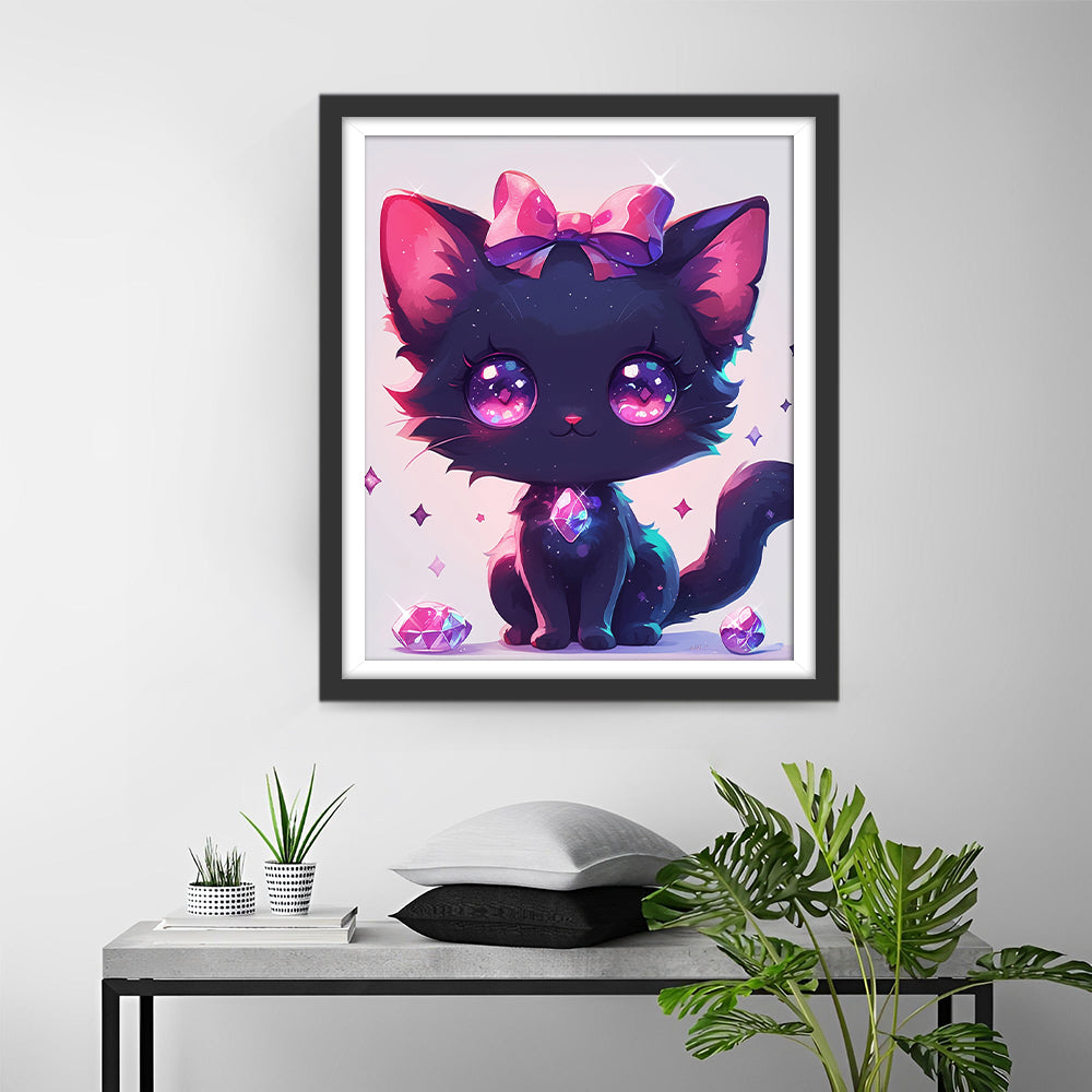Zwart Katje met Strik Diamond Painting