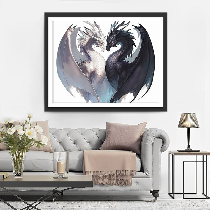 Zwart-witte Draken Diamond Painting