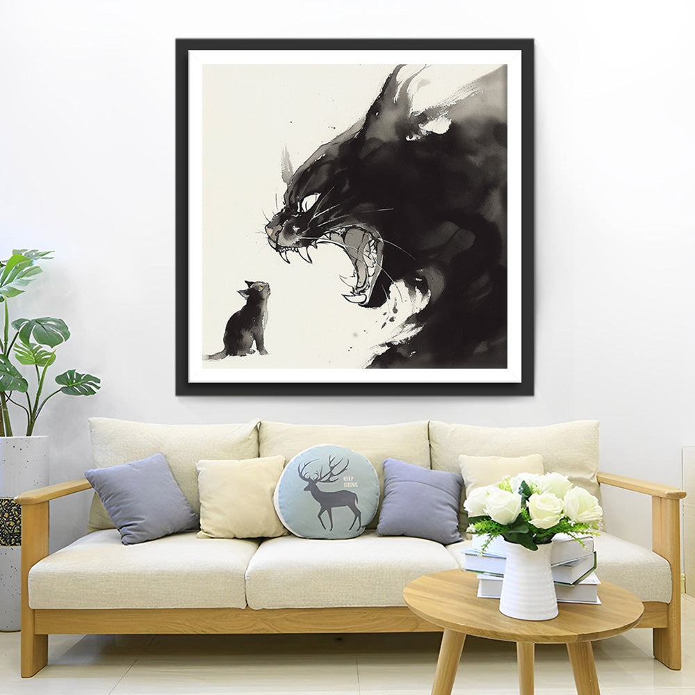 Zwarte Kat Brult naar Kitten Diamond Painting
