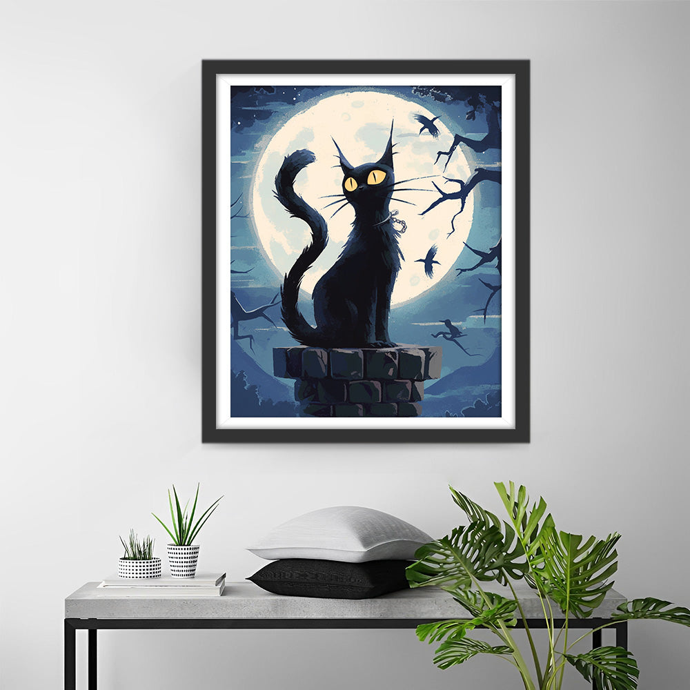 Zwarte Kat en Maan Diamond Painting